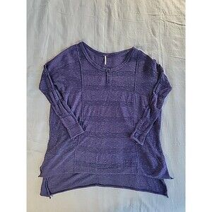Free People Womens‎ S Tunic Top Henley Purple Crochet Linen Cotton Boho Hippie